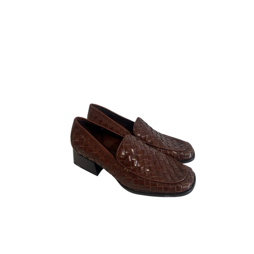 Jeffrey Campbell Brown Woven Leather Heeled Loafers Sz 6 Great Cond!